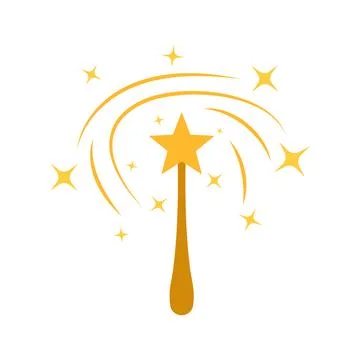Magic wand icon in flat style. Fairy golden rod vector illustration on isol.. Stock Illustration