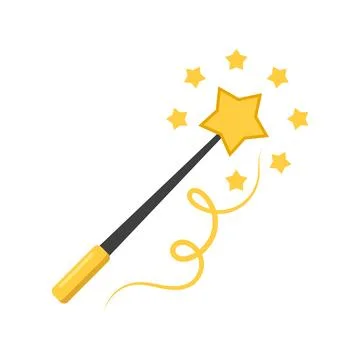 Magic wand icon in flat style. Fairy golden rod vector illustration on isol.. Stock Illustration