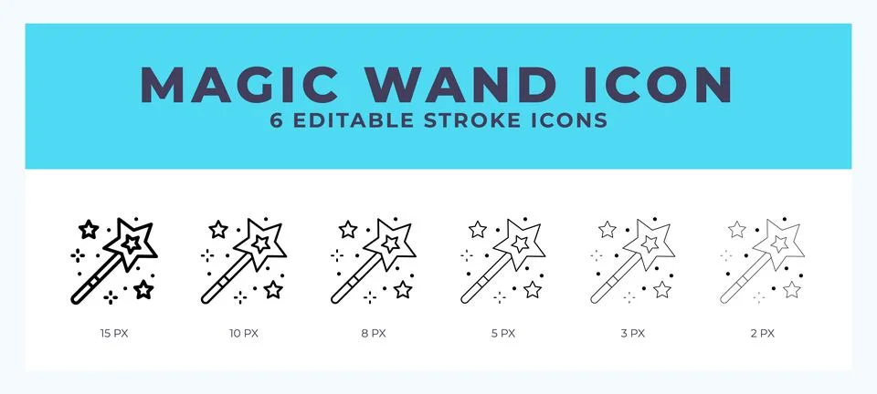 Magic wand icon set with different stroke. Vector illustration with editabl.. Stock Illustration