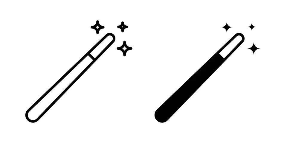 Magic wand icon solid, line, and editable vector set. Stock Illustration