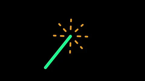 Magic wand icon with sparks radiating animation isolated on black background Stock Footage 336189124