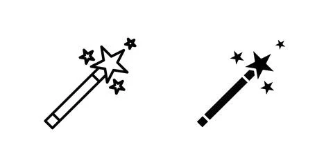 Magic wand icon. Style is flat and line symbol Stock Illustration
