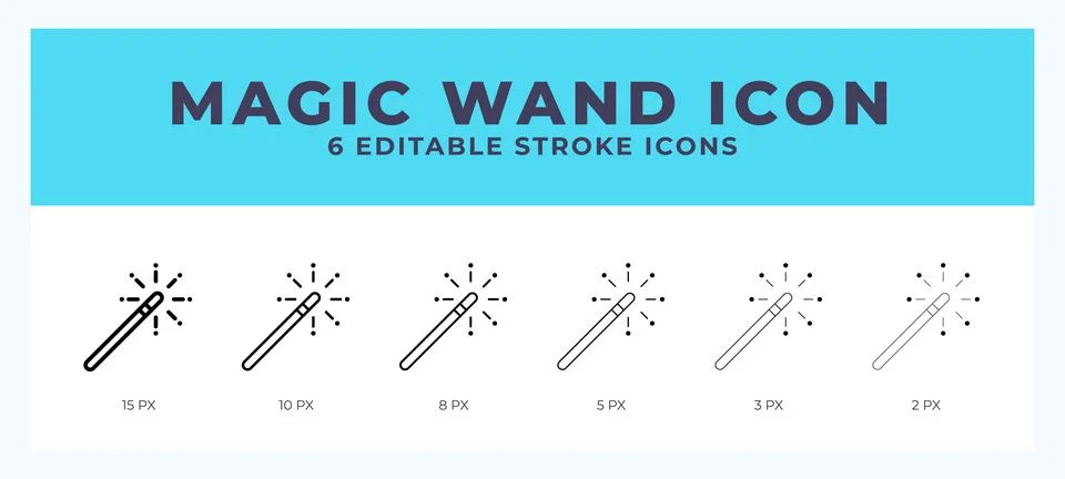 Magic wand icon in thin line. Bold line. Regular line. Editable stroke. Illustrazione stock
