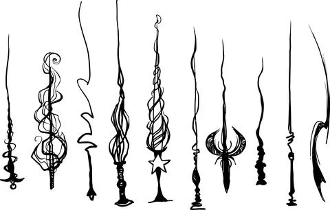 Magic Wand Line Art Icon Witchcraft Wizard Halloween Clipart Stock Illustration