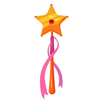 Magic wand. Magic accessory in the shape of a star, decorated with diamonds Stock Illustration
