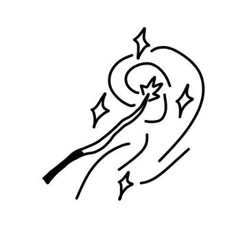 The Magic wand. Magic stick in outline doodle style Stock Illustration