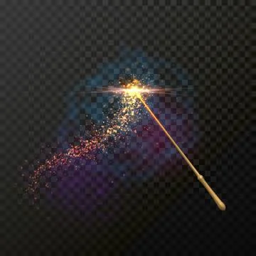 Magic wand with magical sparkle glitter light trail trace Stock Illustration