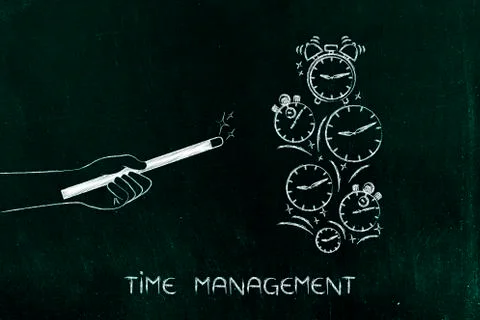 Magic wand moving clocks and alarms イラスト素材