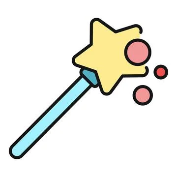Magic wand producing sparkles vector flat icon Stock Illustration