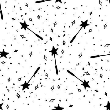 A magic wand with a seamless pattern. a hand-drawn fairy magic wand with a star Stock Illustration