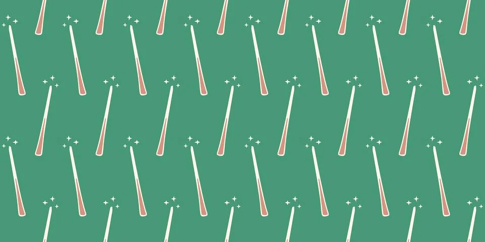 Magic wand seamless pattern with sparkle stars. Festive fantasy repeating v.. Stock Illustration
