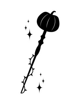 Magic wand silhouette. Magic wand with pumpkin and thorns. Symbol of a mira.. Stock Illustration