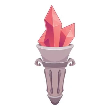 Magic wand, stone or iron cup with red crystal, vector cartoon wizard rod, witch Stock Illustration