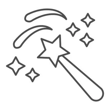 Magic wand thin line icon. Fairy stick with stars and sparkles. Festive Event Stock Illustration