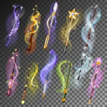 Magic wand vector miracle stick fantasy magician wizard object illustration Stock Illustration