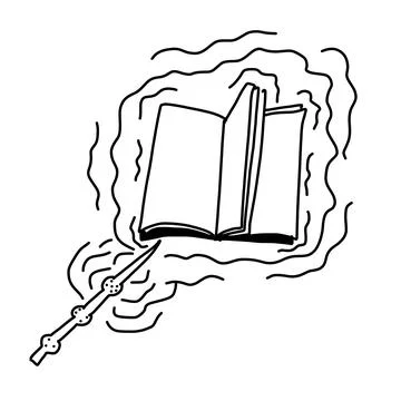 The Magic wand win a book. Magic stick in outline doodle style Stock Illustration