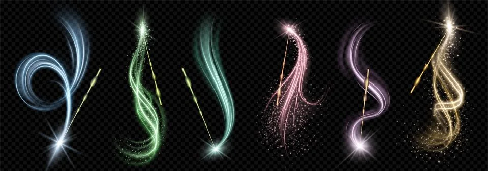 Magic wand with wizard spell sparkle light vector Stock Illustration