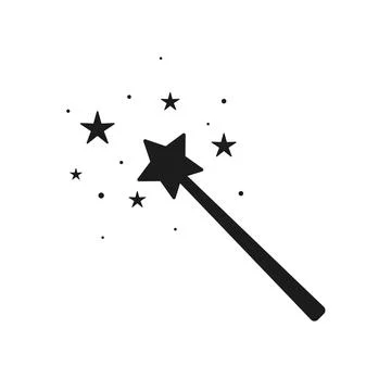 Magic wand wizard vector icon - movement with stars black and white illustrat Stock Illustration