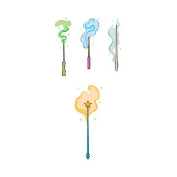 Magic wands casting spells and making wishes fly Stock Illustration