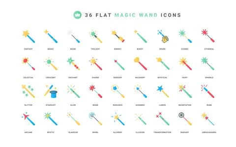 Magic wands of different shapes and colors for wizards miracles and sorcery icon Stock Illustration