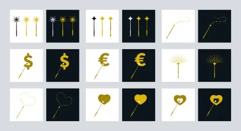 Magic wands icons with various theme Illustrazione stock
