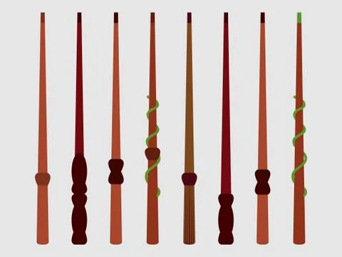 Magic wands. Magic and magical objects. Tool wizard. Vector Stock Illustration