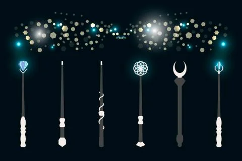 Magic wands. The magical glow of light flashes. Wizard tool. Vector Stock Illustration