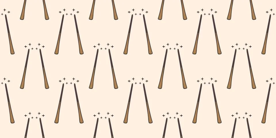 Magic wands seamless pattern with sparkle stars. Cute wizard spell repeatin.. Stock Illustration