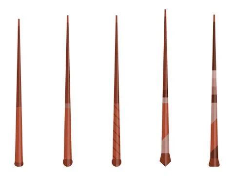 Magic wands set. Wizard tool. Wooden stick collection. Isolated on white back Stock Illustration