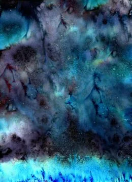 Magic watercolor background hand drawing. Drawing on paper, scanned image. Stock Illustration