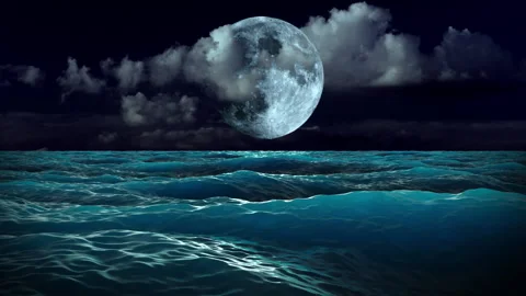 Magic waves of the sea above which the moon shines in the clouds. Stock Footage 168330323
