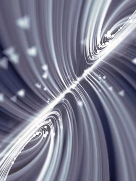 Magic wavy rings with small beads on a dark background. 3d rendering Stock Illustration