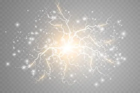 Magic white-gold lightning on a light transparent background. Bright lighting Stock-Illustration