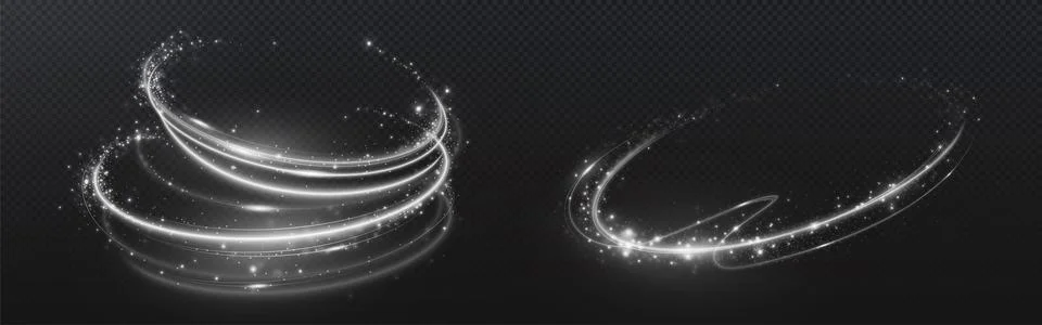 Magic white light swirls set on transparent Stock Illustration