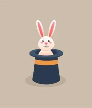 Magic white rabbit in a hat on light beige background. Stock Illustration