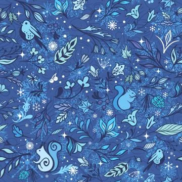 Magic Winter Forest Vector Pattern Illustrazione stock