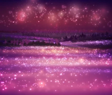 Magic Winter Snow Background With Night Stars And Trees Stock Illustration