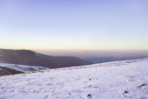 Magic  winter sunset in the snowy mountains. Stock Photos