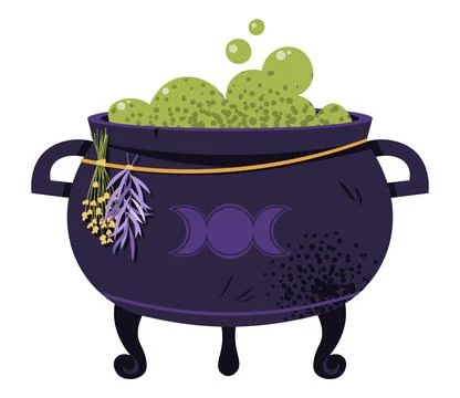Magic Witch Cauldron with Bubbling Potion, Flat Design Vector Illustration on 스톡 일러스트