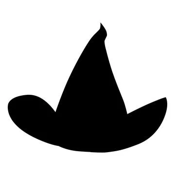 Magic witch hat black silhouette, vector cartoon wizard spooky cone hat Stock Illustration