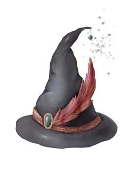 Magic witch hat with feather hand draw illustration Stock Illustration