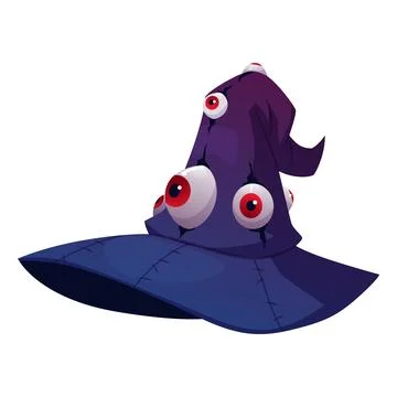 Magic witch hat, vector cartoon wizard spooky hat decorated with eyes, Halloween Stock Illustration
