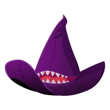 Magic witch hat, vector cartoon wizard spooky hat decorated with jaw and teeth Stock-Illustration