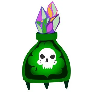 Magic witch potion. Black magic substance in a bottle. Vector halloween clipa Stock Illustration