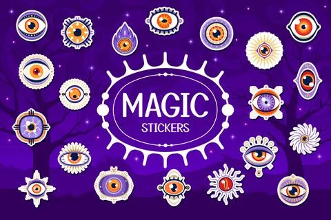 Magic witchcraft evil eyes for esoteric stickers Stock Illustration
