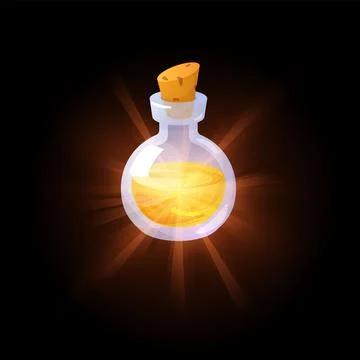 Magic witchcraft potion or healing drink bottle, 3d realistic vector isolated. Illustrazione stock