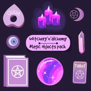 Magic witchery objects and symbols, vector collection. Stock Illustration