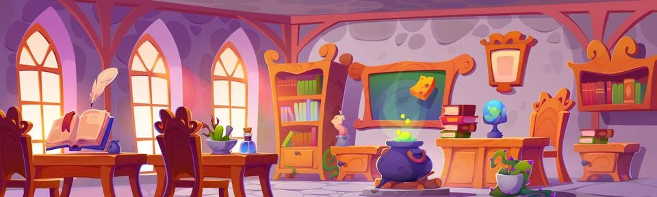 Magic wizard school classroom interior. Stock Illustration