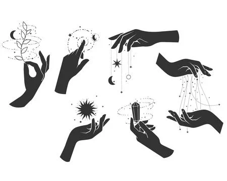Magic, wizardry and fortune-telling, woman hands practicing witchcraft, inc.. Stock Illustration