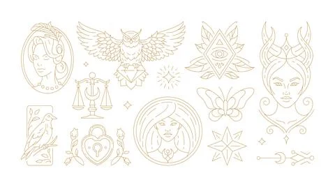 Magic woman boho vector illustrations of graceful feminine women and esoter.. Stock Illustration